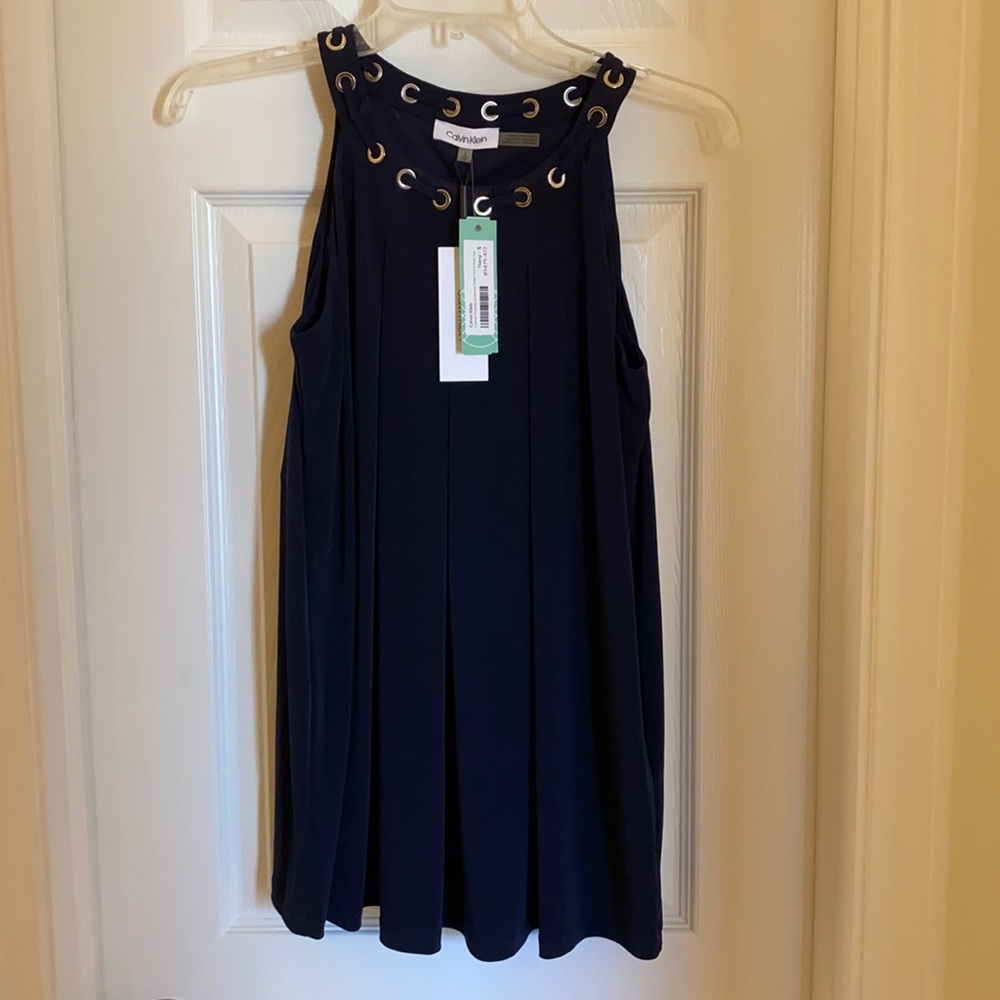 NWT Calvin Klein Pleated Grommet Halter Knit Top